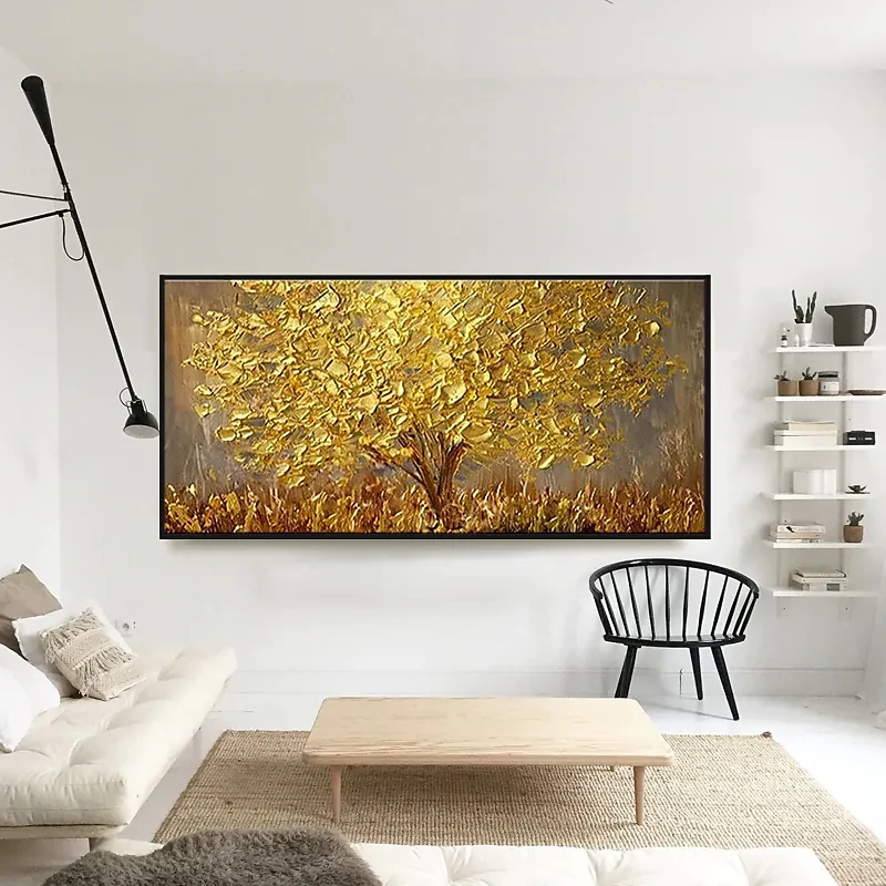 Luxury Accessories Decoration Wall Pictures Gold Tree 100% Handpainted Oil Painting Art For Decor