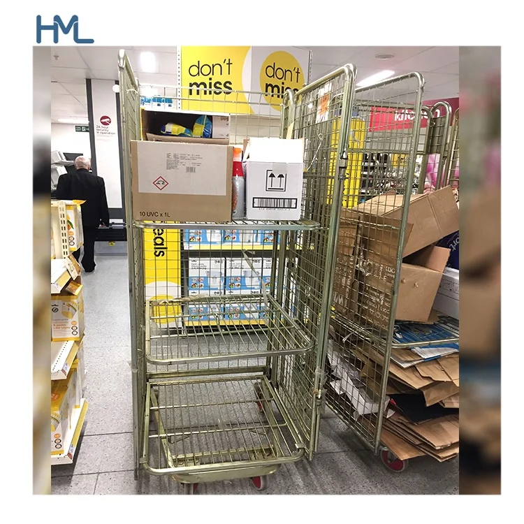 Складная прочная защитная тележка из металлической проволочной сетки для Логистического Склада