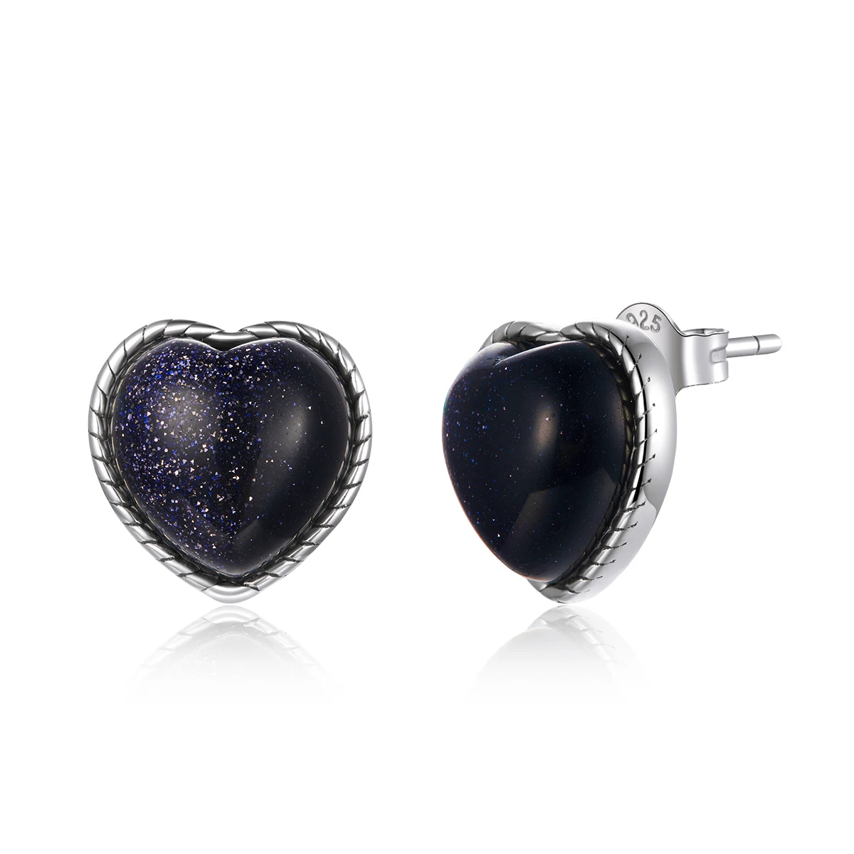 925 silver shining star stud earrings SCE956 simple and stylish heart-shaped blue sandstone earrings for men and women
