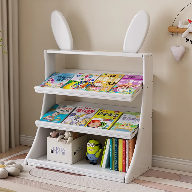 Modern Simplicity Kindergarten Cartoon Picture Cute Book Shelf Wooden Baby Book Shelf Easy Toy Storage Rack