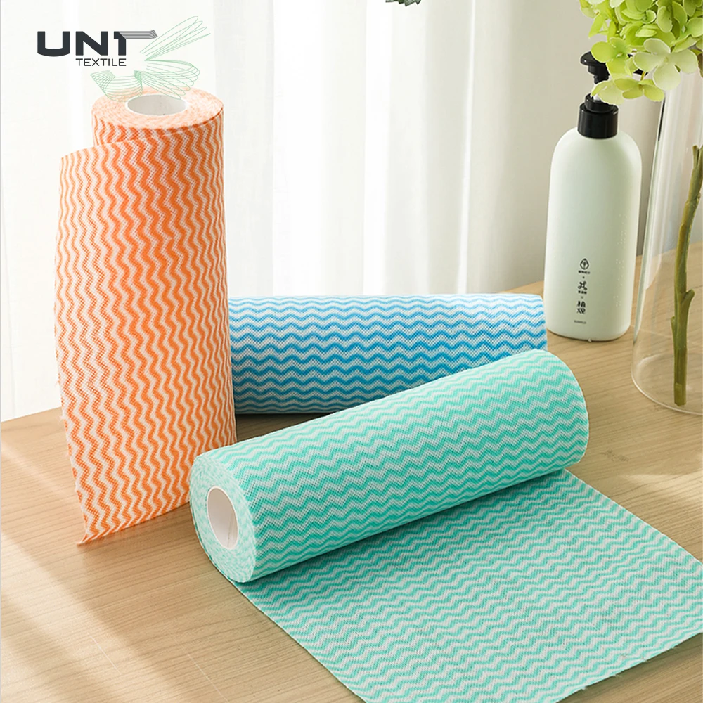 Good Hydrophilicity for Cleaning Kitchen Spunlace Non Woven Fabric High Quality Wavy Pattern Lazy Rag Rolls
