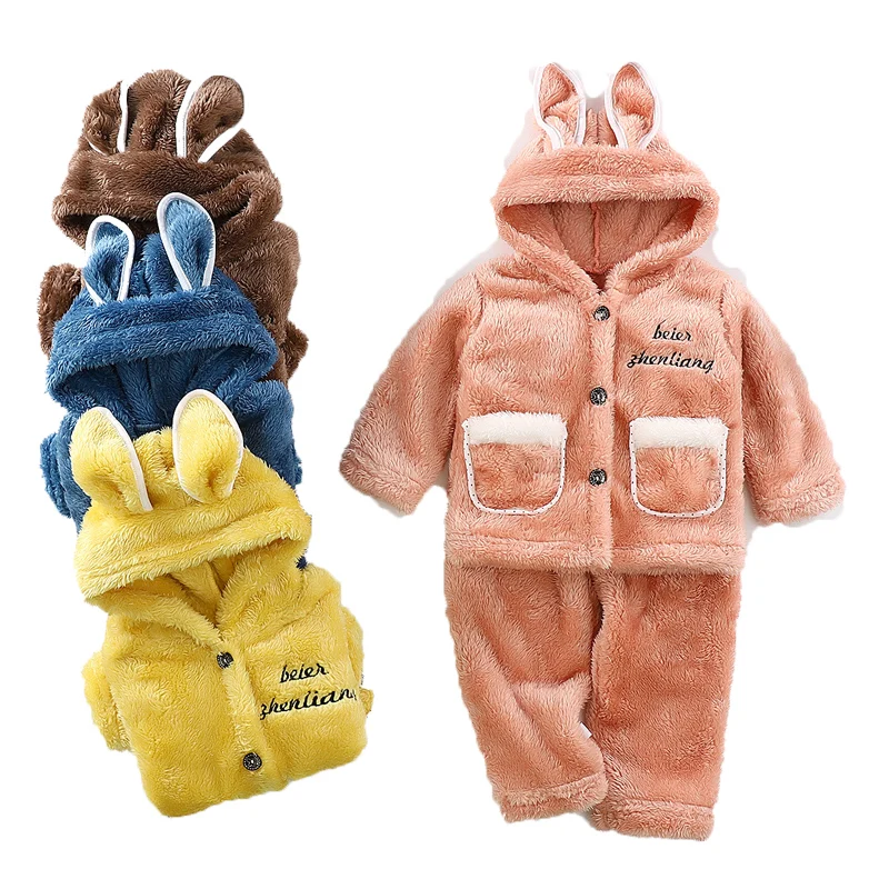 Детский комплект одежды, пижама, зима-осень, мягкий комплект из двух предметов с капюшоном для девочек