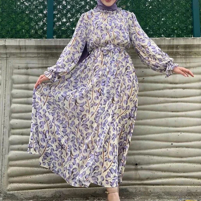 Summer Printed Chiffon Muslim Woman Dress Dubai Abaya Ramadan African Elegant Dresses for Women Abayas Kaftans Turkey