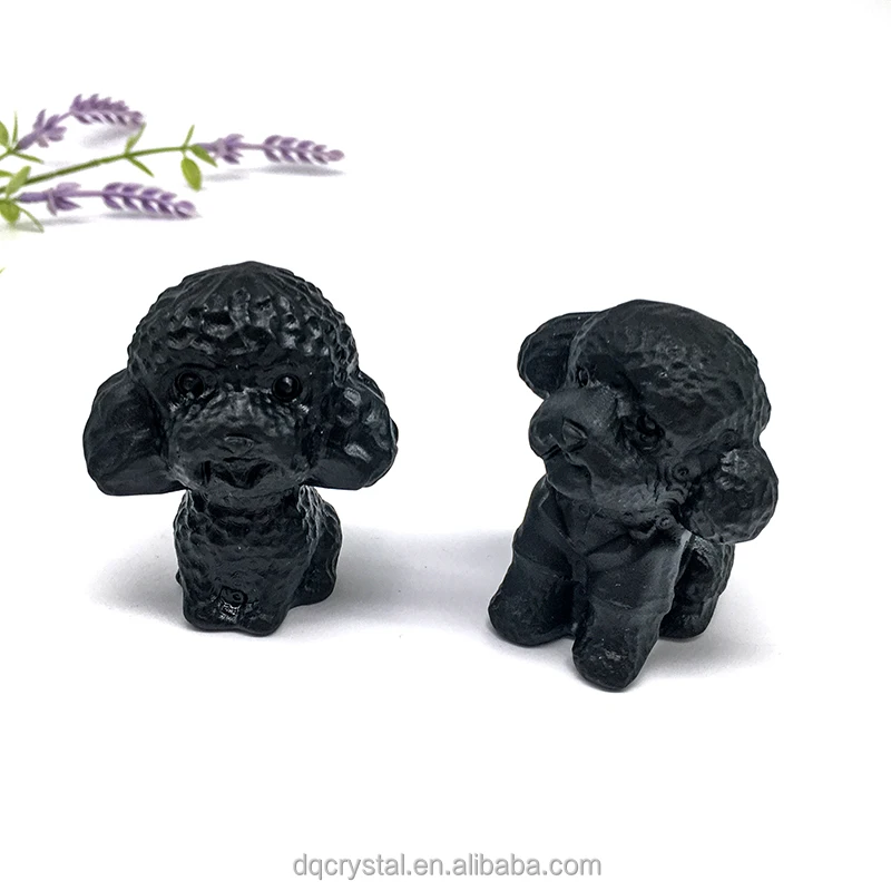 Wholesale High quality Crystal Carving 6cm size teddy dogs natural crystal craft obsidian bulldog animal for decoration