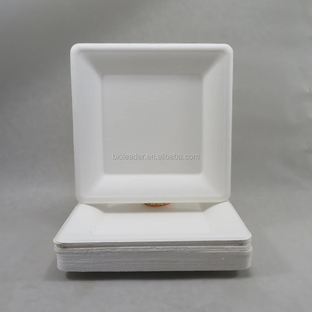 Cheap Oven Safe Sugarcane Bagasse 8 Inch Square Plate White