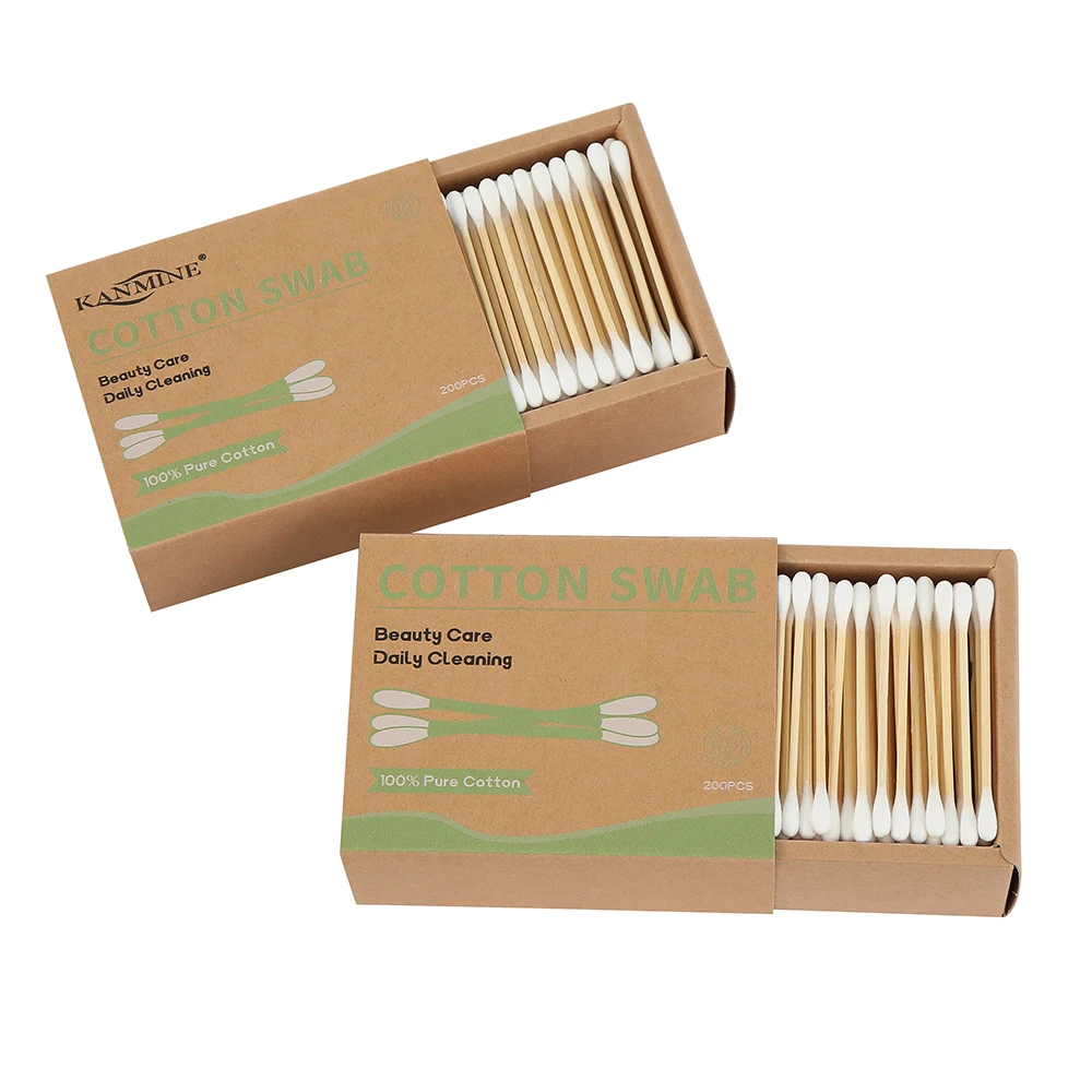 100% Biodegradable Hot Selling Organic 200 Pieces Bamboo Stick Cotton Bud With Drawer Box