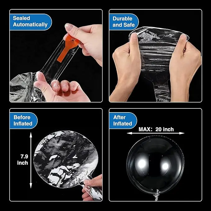 20 inch Clear LED balloons light up with sticks transparent round bubble bobo balloons party wedding decoration with led lights