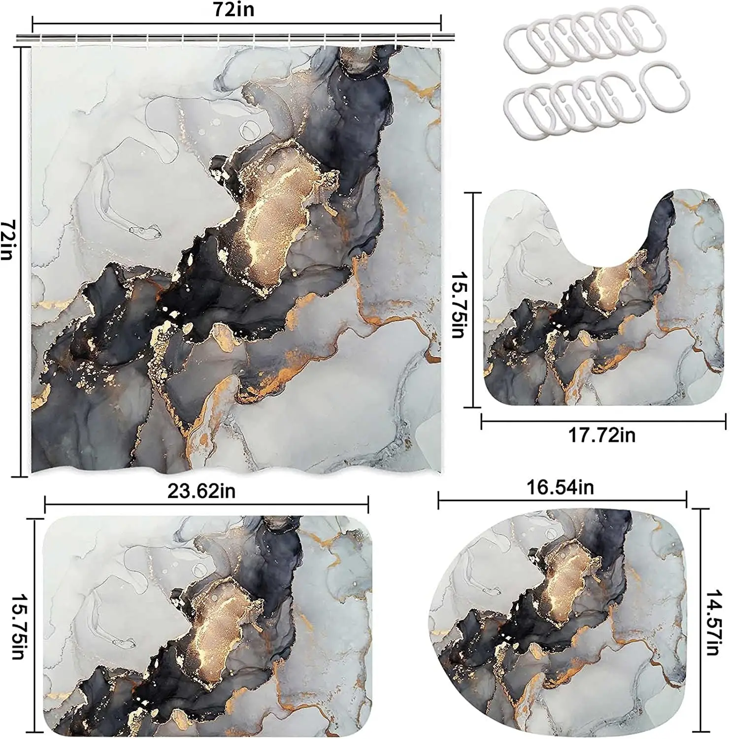Thicken Designer Polyester Print Marble Shower Curtain Bath Mats Set Waterproof  Shower Curtain Sets and Toilet Rug Set