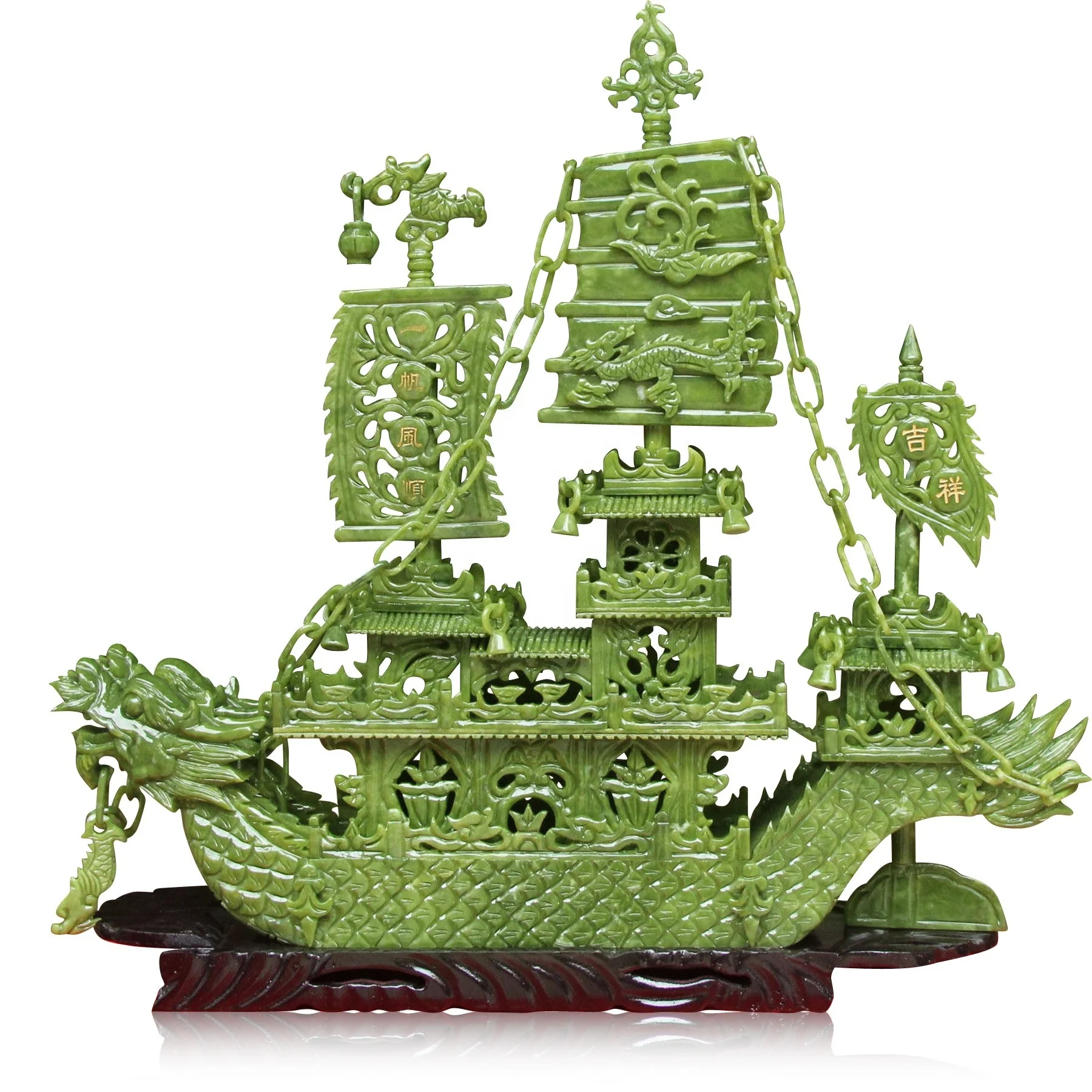 60 cm double Seiko Jade Dragon Boat Decoration Crafts Ornament of modern living room Everything is going smoothly