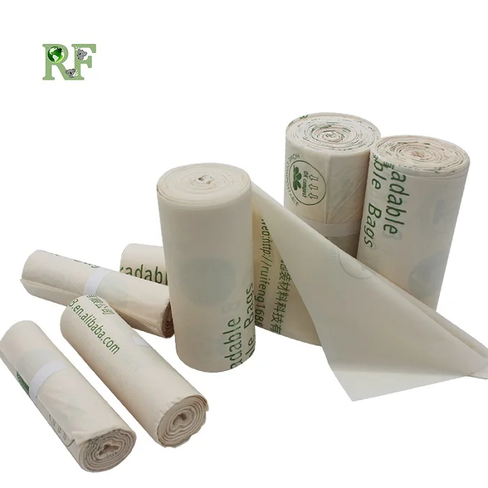 Custom Brand Biodegradable Corn Starch Trash Garbage Bin Liners Black White Green Heavy Duty Refuse Bags