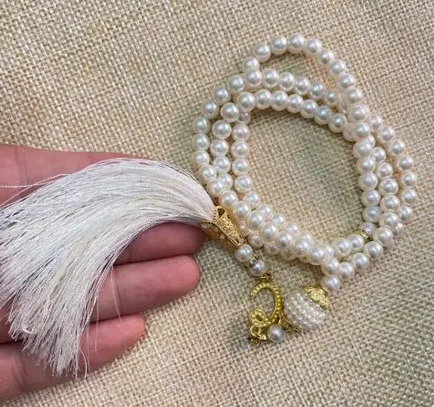 Wholesale Eid Mubarek Gift Tasbeeh 99pcs 6mm Imitation Glass Pearl Beads Islamic Tassel Pendant Muslim Prayer Tasbih For Prayer