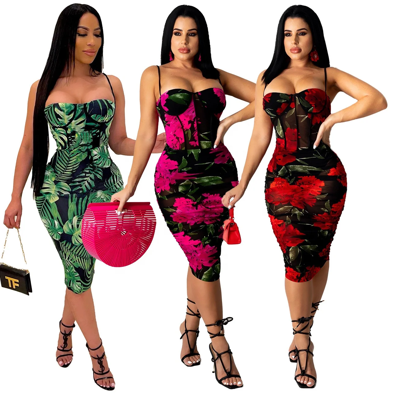 
XLL-K9924 Hot sales 2021 sexy bodycon summer ladies print soft midi slip woman casual dresses 