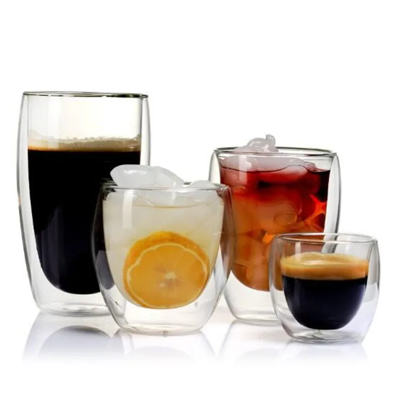 1/4/6Pcs Double Wall Glass Cups Espresso Coffee Mug 80/250/350/450 ML Heat-Resistant Transparent Glasses With Double Bottom Mugs