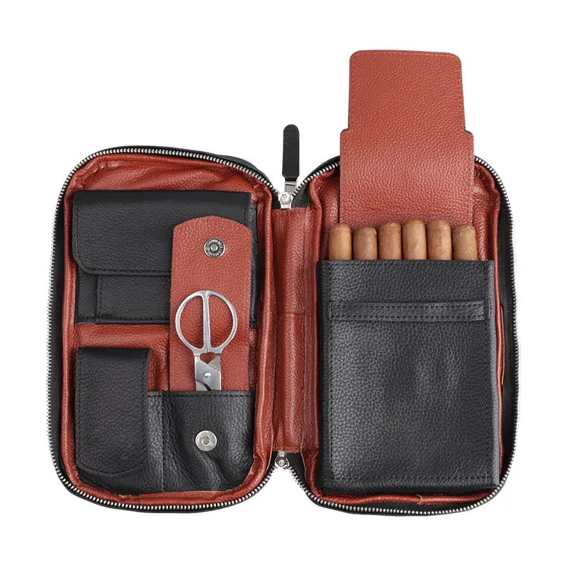 Premium Luxury Cigar Tool Bag Genuine Leather Cigar Bag Travel Portable Cow Leather Moisturizing Humidor Cigar case