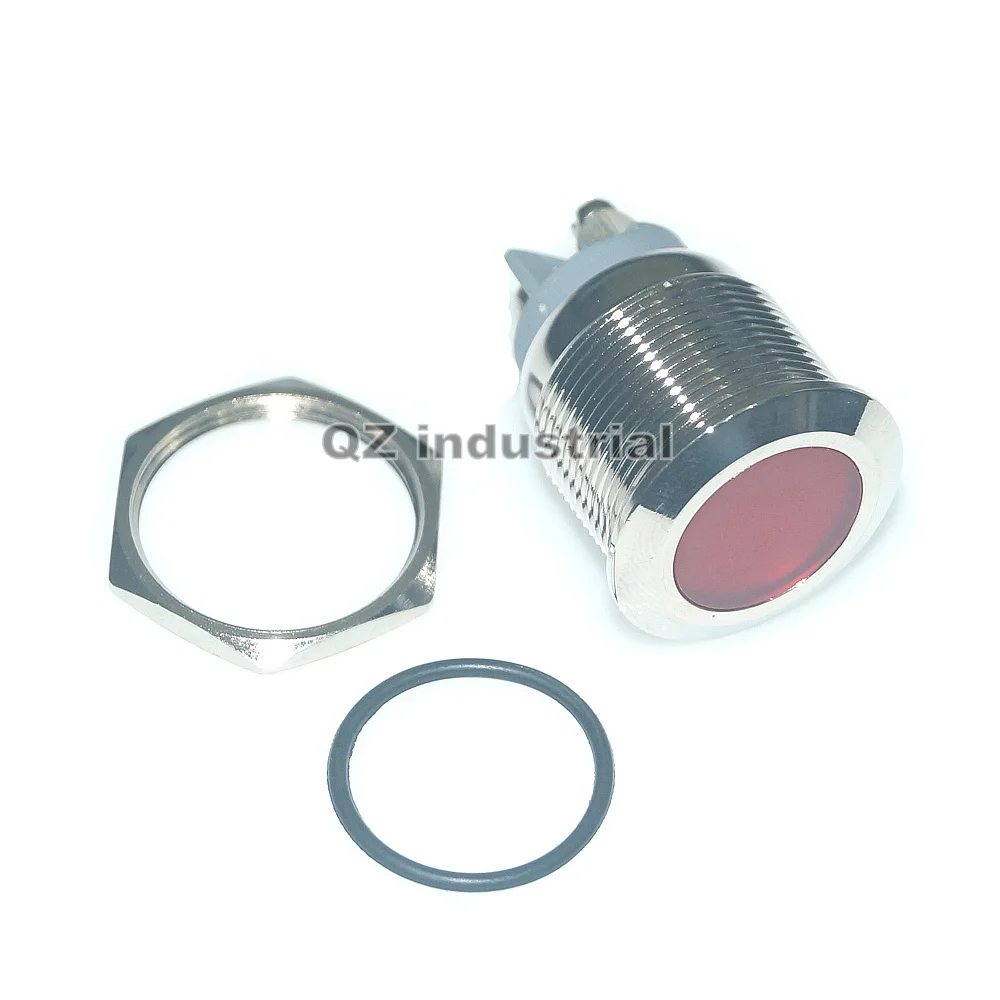 QZ Industrial Dia 22mm Waterproof Metal LED Indicator Light LED Signal Pilot Lamp Red White Blue Green Yellow 36V 48V 110V 220V