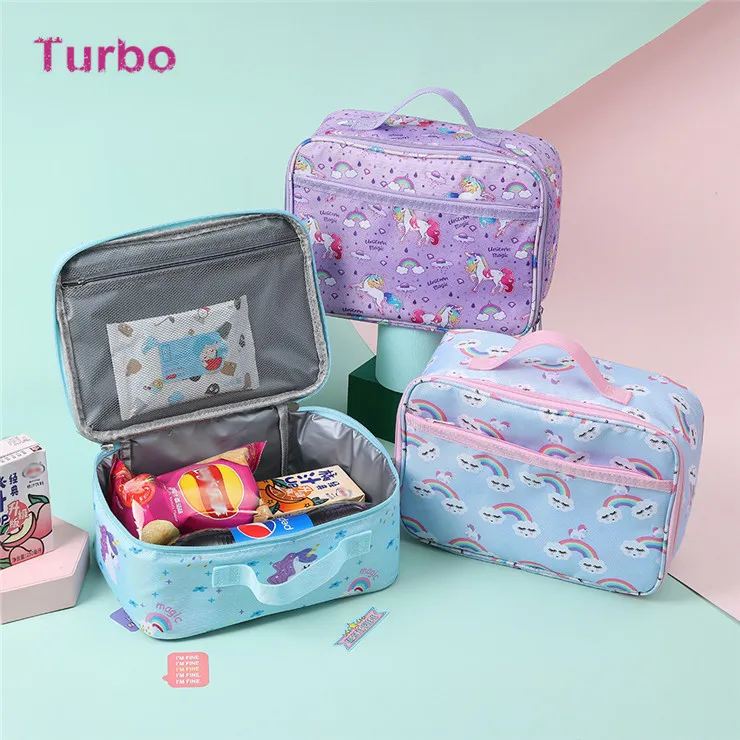 In stock wholesale 2022 Popular luxurious unicorn printing Small size drink food Storage thermal cooler lunch bag for children
