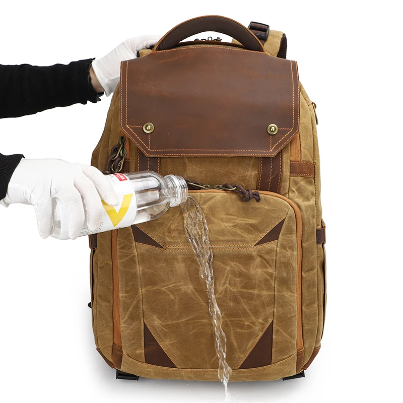 Retro Camera/video Bags Large Waxed canvas Dslr Waterproof Camera Backpack for Photography with Laptop Compartment