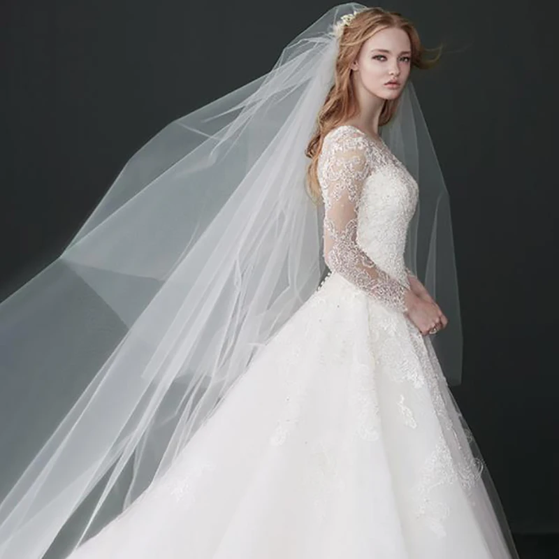  Фата свадебная с гребнем простая элегантная белая длиной 3 м Тюлевая для невесты