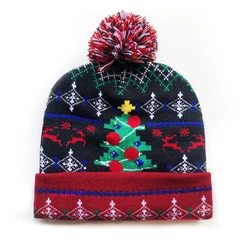 Оптовая продажа, рождественские шапки со светодиодной подсветкой, шапки, праздничная вязаная шапочка