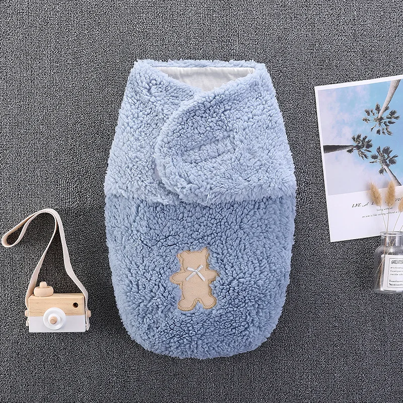 Hot selling newborn baby double layer thickening warm solid color knitted swaddle blanket for autumn and winter