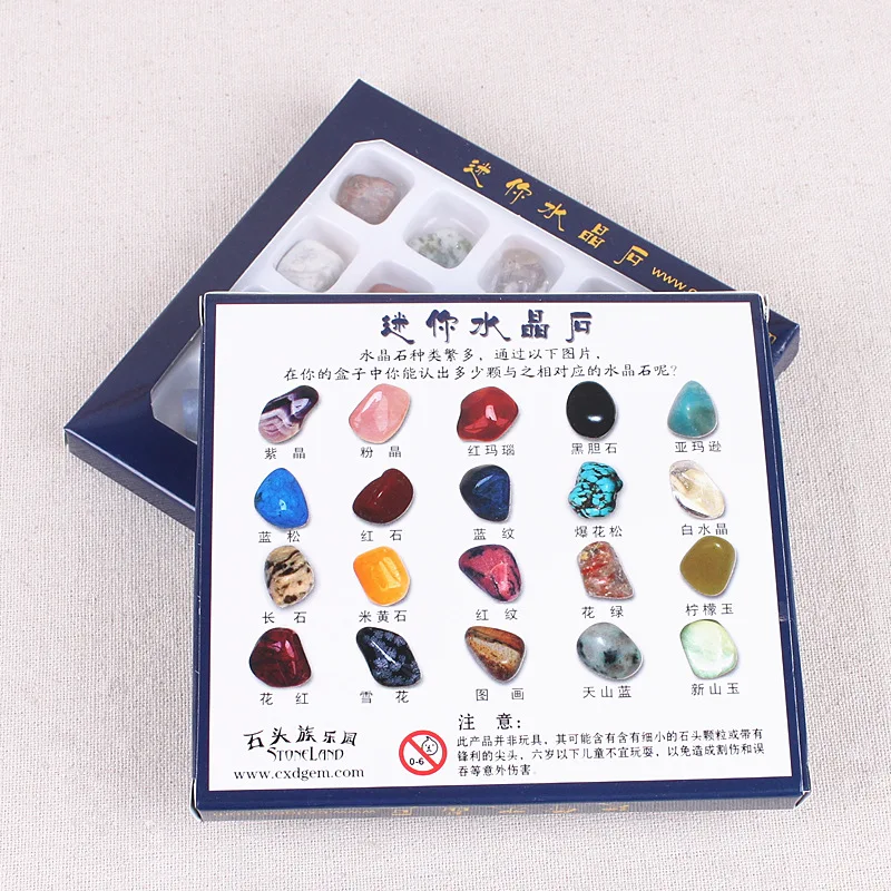 Natural 7 Chakra Crystal Stone Tumbled Different Mineral Rock Crystal Gemstone Set BOX