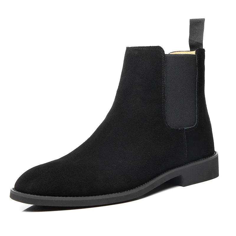 Autumn Winter High Quality Point-toe Ankle Boot British Style Genuine Leather Leather Men Chelsea Boots