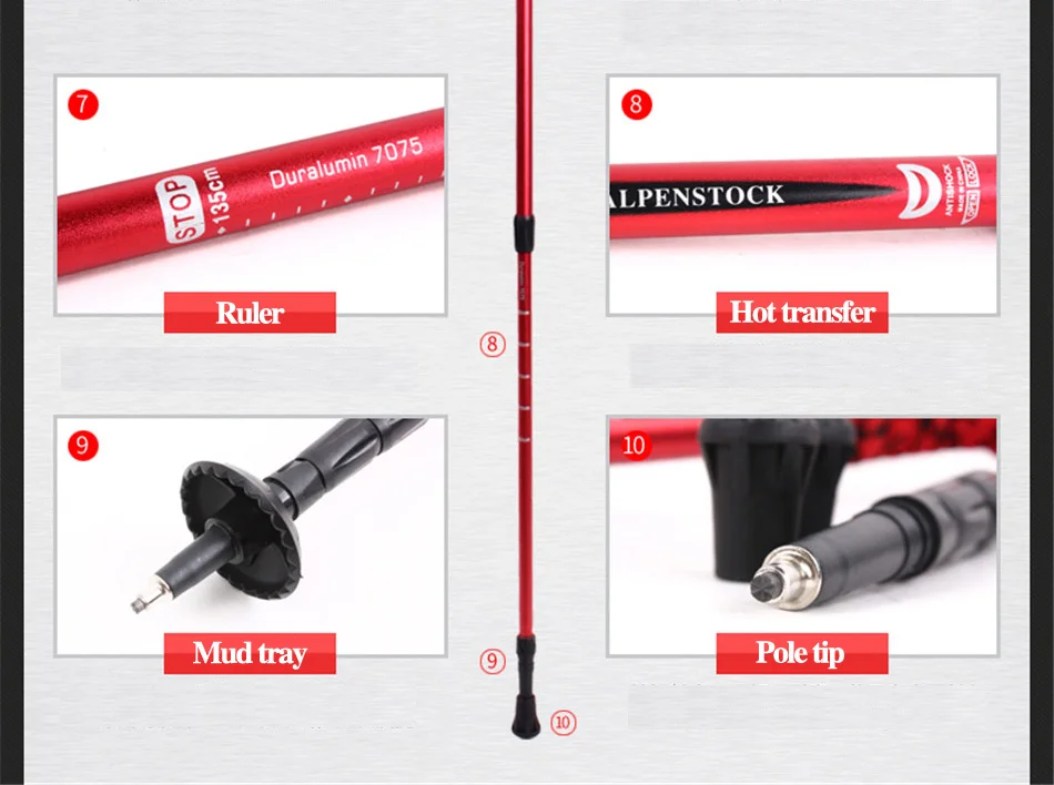 7075 Aviation Aluminum Nordic Walking Poles Stick Telescopic Outdoor Trekking Pole Walking Stick With Cork Handle Nylon Strap