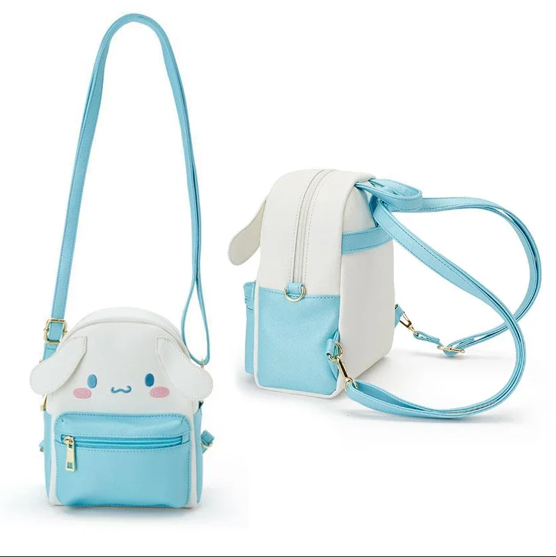 Cartoon Cute Dog Cat Anime Japan style blue PU Leather Waterproof Small Crossbody Shoulder Backpack School Kids Bag Girs