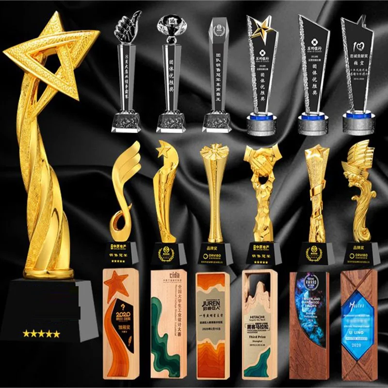 Customized Creative Metal Pentagram Crystal Crafts Souvenir Custom Glass Crystal Trophy