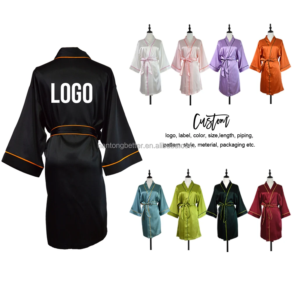 Custom and Wholesale High Quality with Piping and Pockets Smooth and Soft for Women with Logo Silk Satin Kimono Robes
