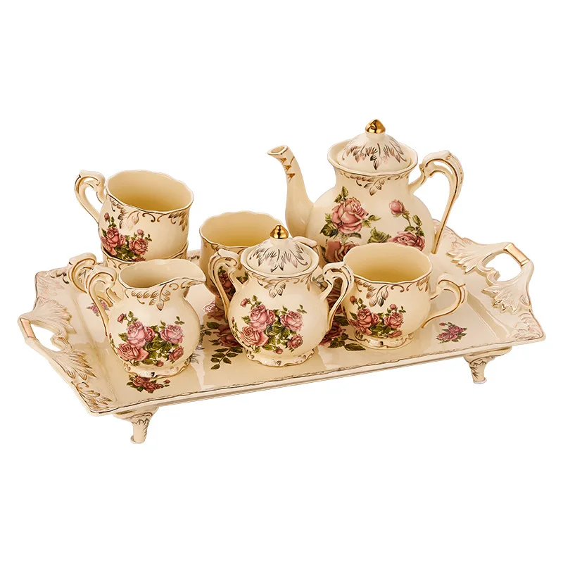 Exquisite Luxury Tea Cup Teapot Set Ceramic Bowl Spoons And Trays Large Capacity Gift Water Cups Coffee Cup Set