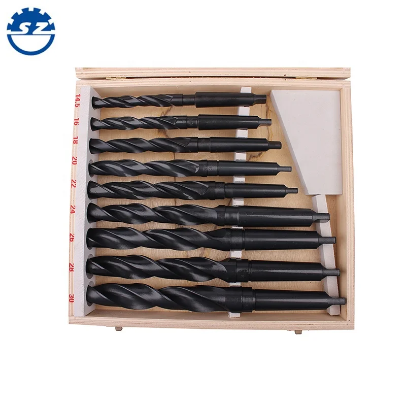 
DIN 345 9pcs Wooden Box Packing Black Oxide HSS Taper Shank Twist Drill Bits Set for metal drilling 