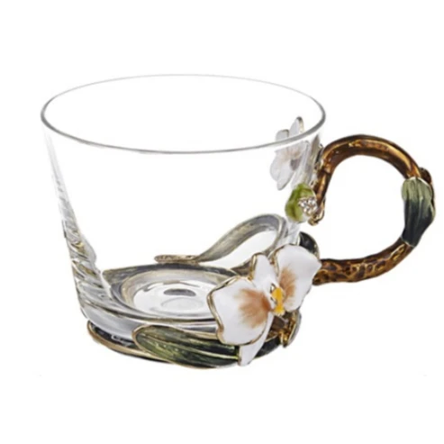 wholesale Enamel Art Handmade gold-painted creative British black glass coffee tea coffee cup with spoon