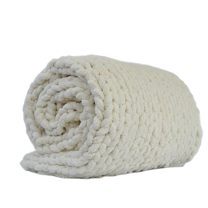 Large Chunky Knitted Chenille Blanket Super Soft Luxurious Chunky Knit Blanket Throw Handmade Knitting For Bed Or Sofa