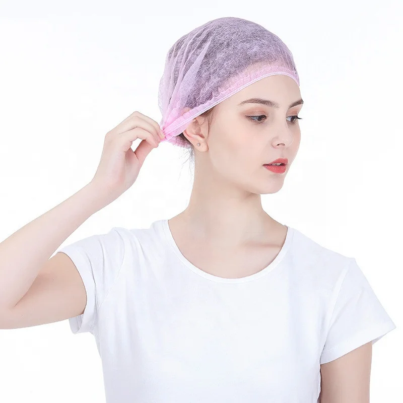 Disposable PP Non woven strip clip cap bouffant head cover Hair Net hat Round mob cap