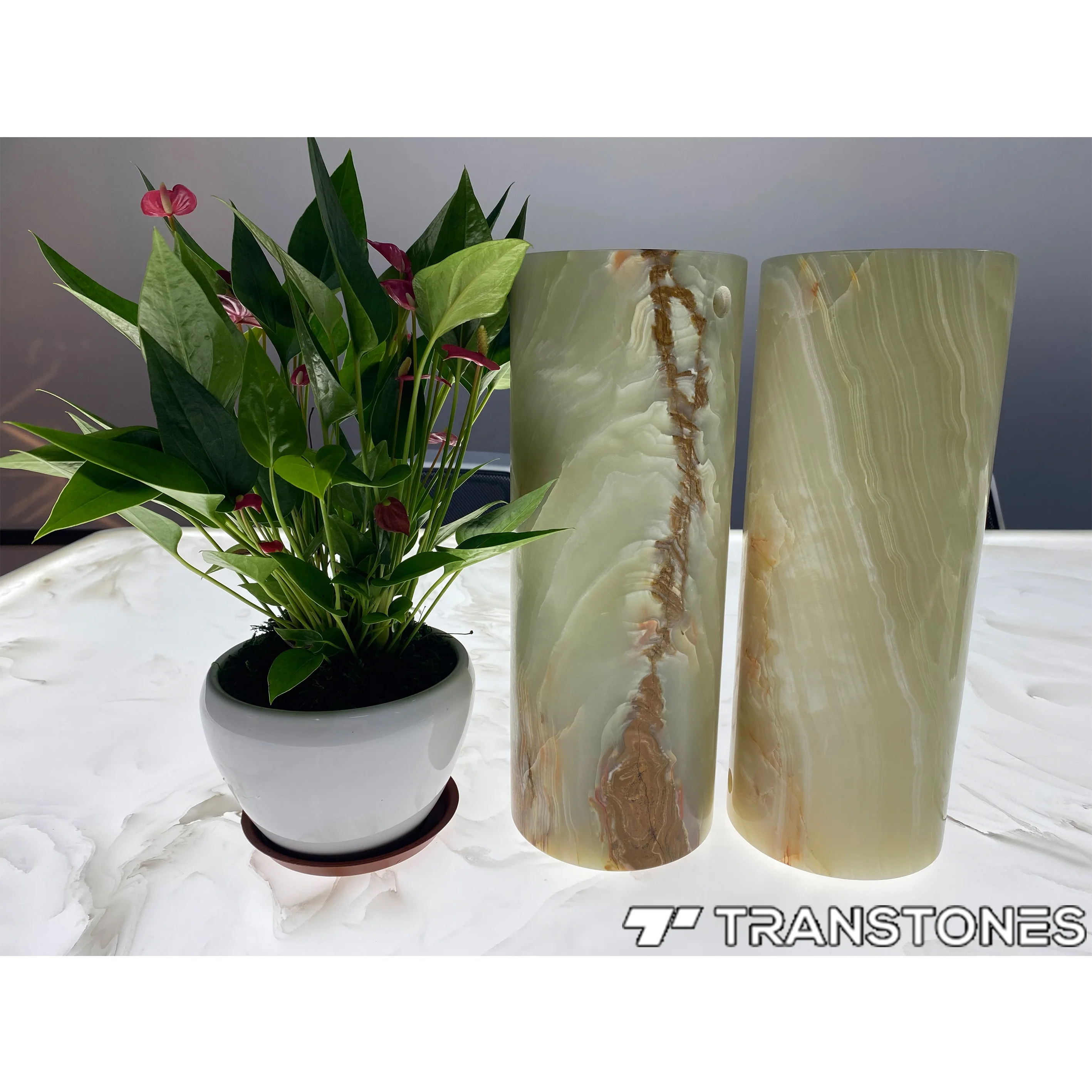 Green Onyx Jade Backlit Stone Translucent Alabaster Marble Polished Slabs Round Lighting Box & Lamp