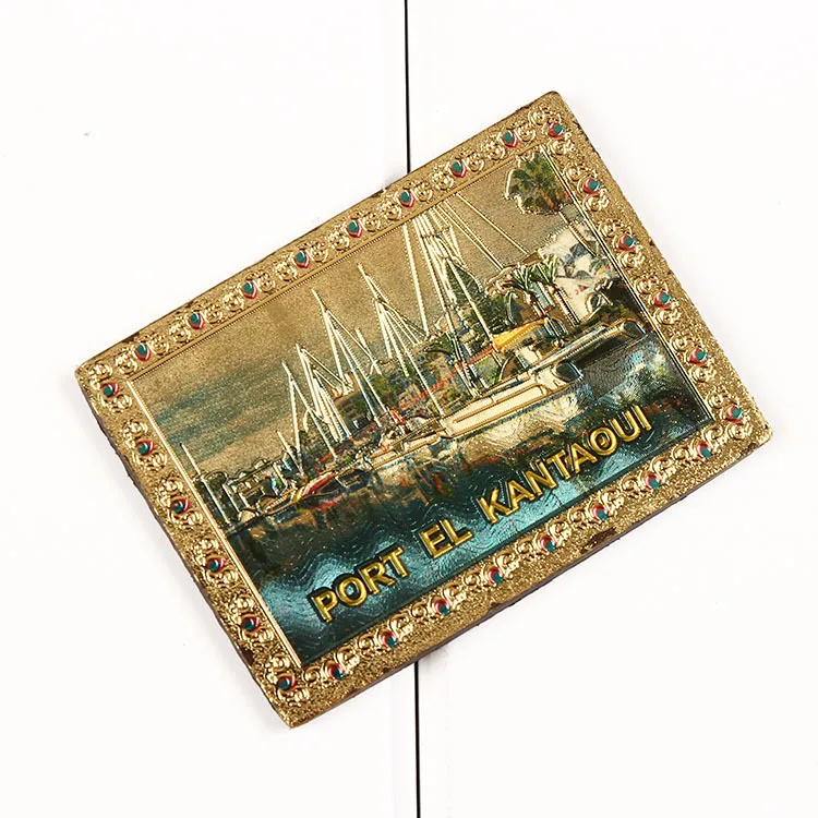 Hot Selling  Customized Tunisia Port El Kantaoui Creative Silver Aluminium Foil Souvenirs Fridge Magnet