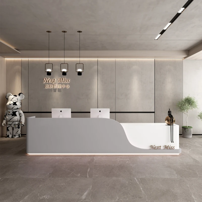 Modern Pink Beauty Salon Front Table White Marble Cashier Reception Counter Desk Luxury Checkout Counters For Hotel