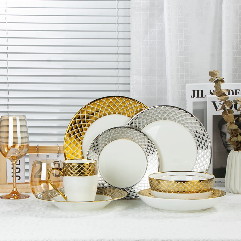 Wedding Dinnerware Dishes Plates High Quality Tableware Porcelain Ceramic Gold Dinner Set