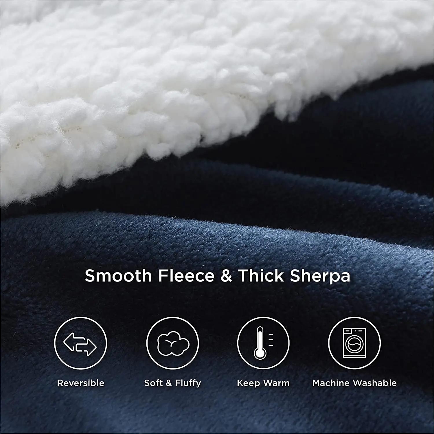 Factory Outlet Sherpa Wool King Bed Blanket - Navy Blue Thick Fleece Warm Soft Queen Blanket King Size