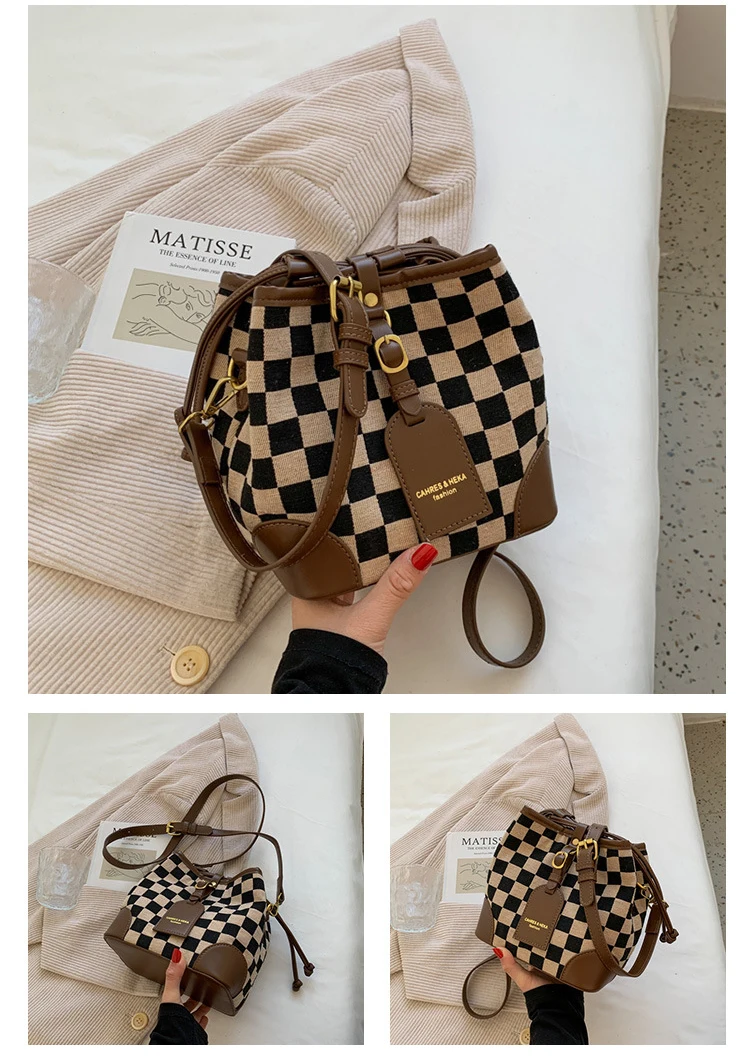 ins fashion handbags 2021 new wild tide brand niche checkerboard lattice one-shoulder armpit bag messenger bucket bag