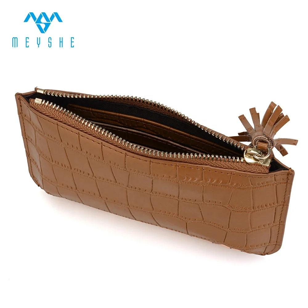 Factory Custom Wholesale High Quality  Brown Crocodile Genuine Leather Bag Coin Purse For Women