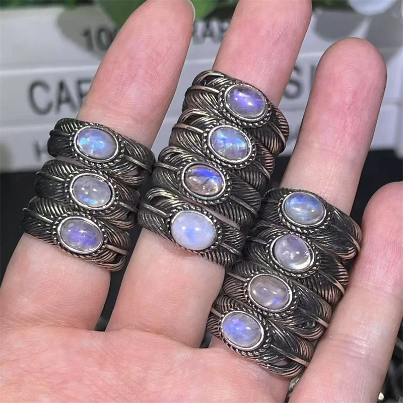 Hot Selling Natural Crystal Rings Blue Moon Stone Copper Rings For Gift