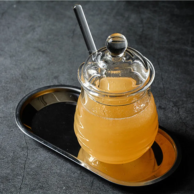 Handmade Glass honey jar honeycomb shape storge jar for the honey