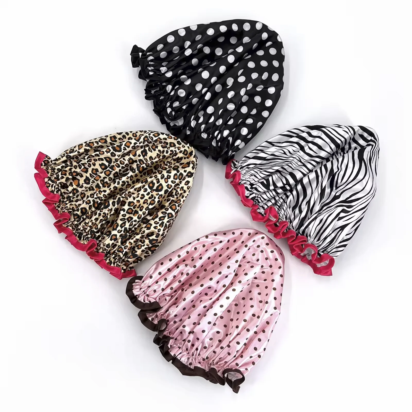 Double Layer Satin shower caps Fabric Waterproof Reusable Shower Caps for Bathing
