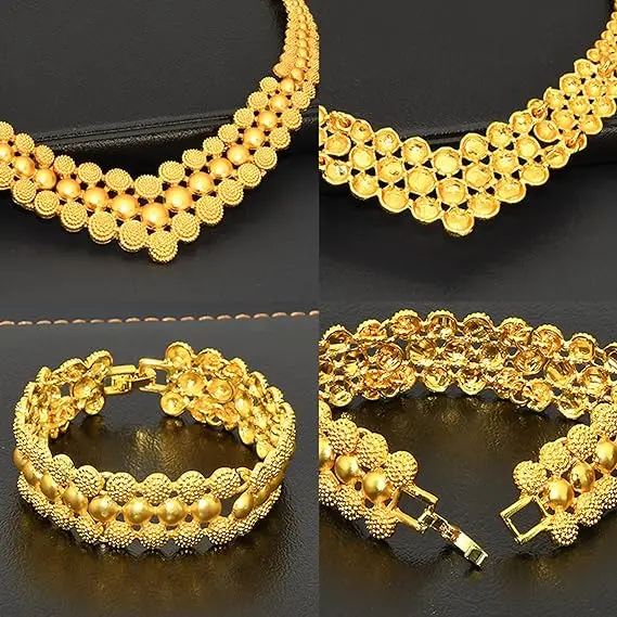 Bridal Indian Set 2024 24K Gold Dubai Wedding Rings Jewelry Gold Jewelry Necklace 24K Dubai Gold Jewelry 24K