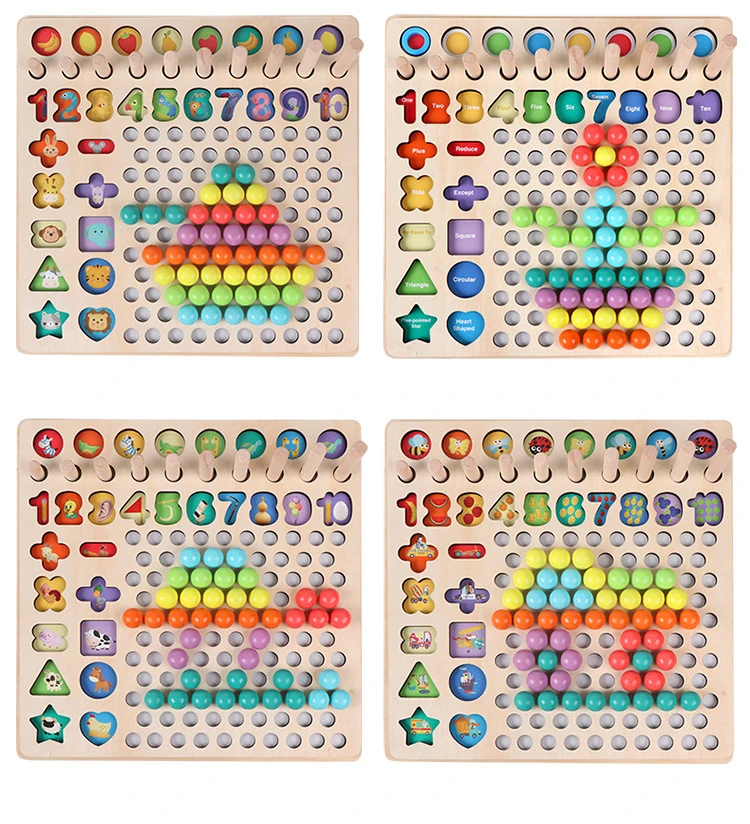 wooden clip bead  multi-functional hand-eye coordination training  chess digital match montessori  fish educational board game