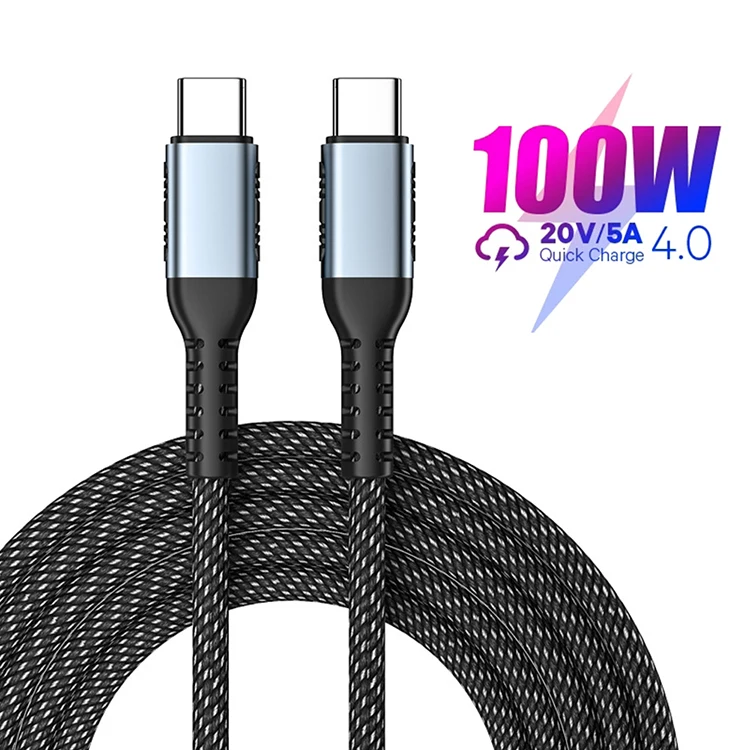 100W USB C to USB C Cable Nylon Braided 5A Super Fast Charging Data Cable for Huawei iPad Air MacBook Pro