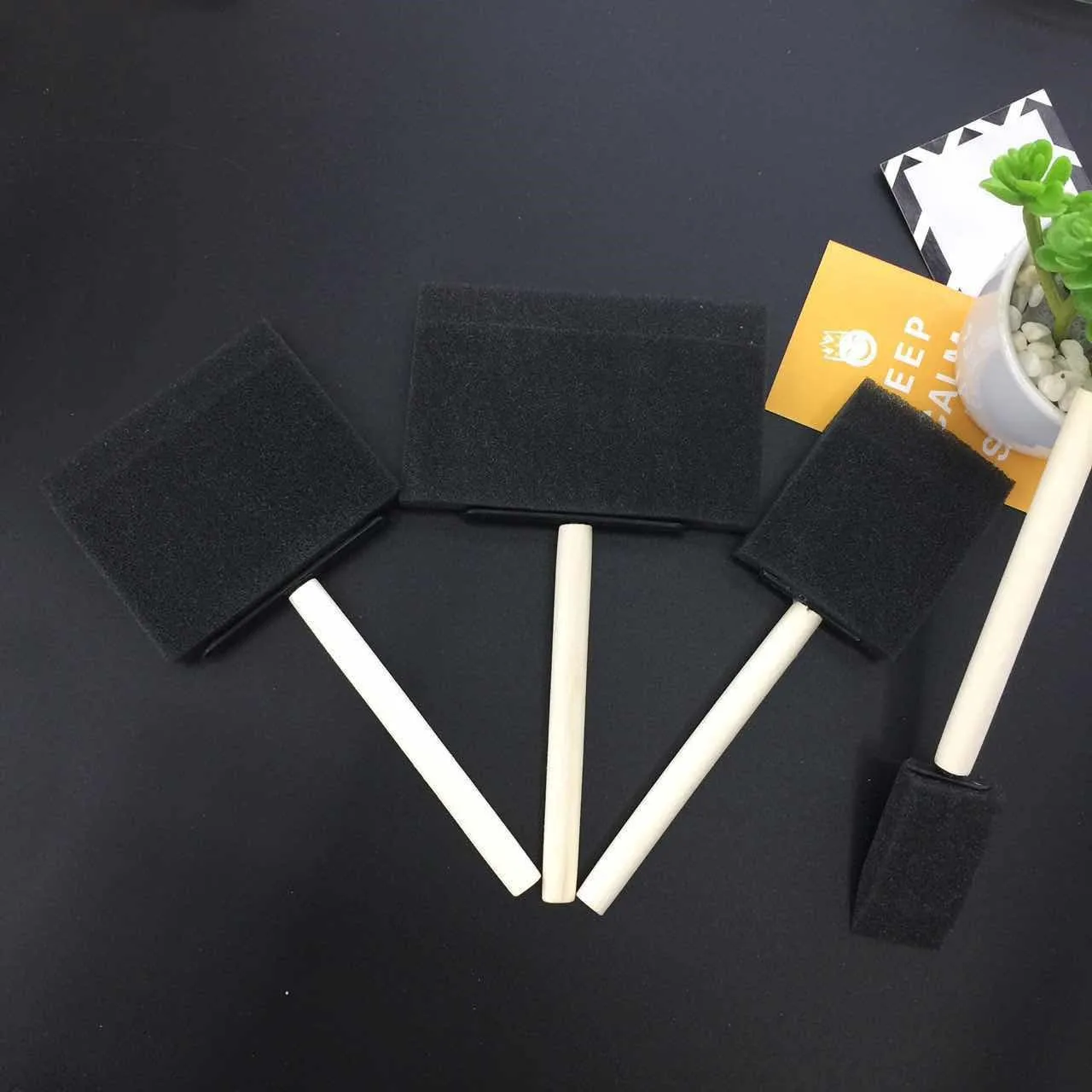 Paint Brush 4Pcs Durable Lightweight Foam Sponge Wood Handle Paint Brush Set for Acrylics Stains Varnishes Crafts Art