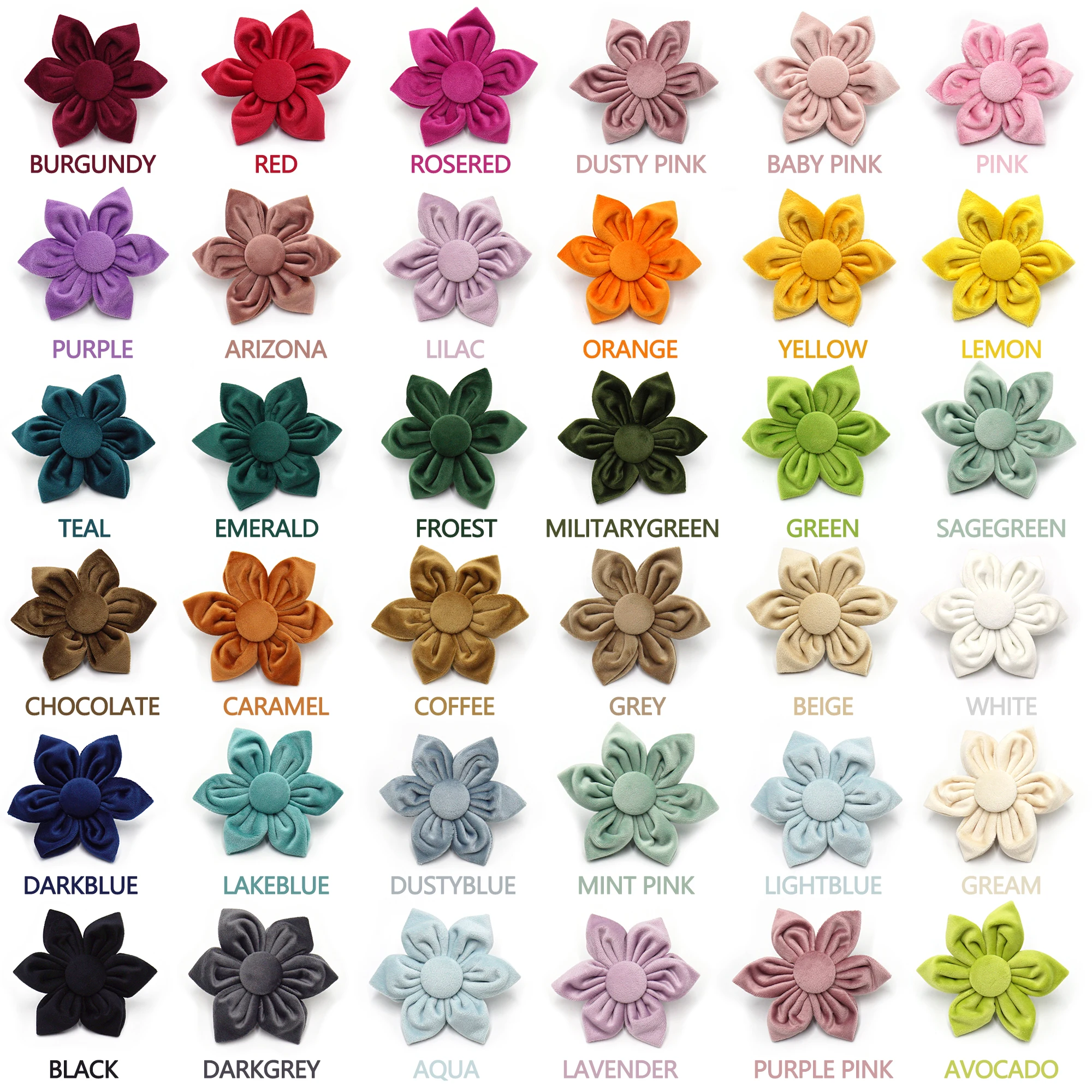 Trending products 2024 new arrivals gifts colorful dog collar flower pink velvet flower royal blue flower decoration fabric